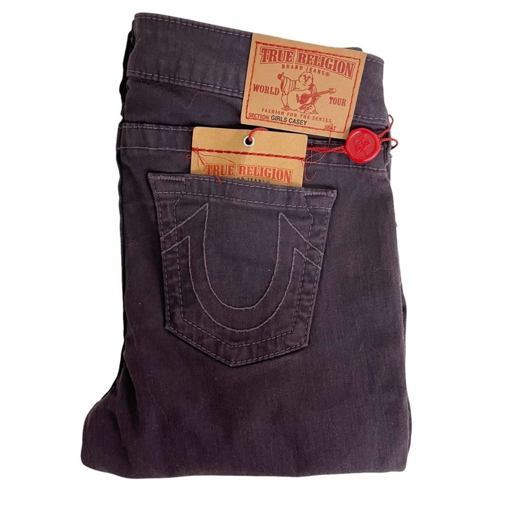 TRUE RELIGION Girls Casey Jeans Denim Stitch Eggplant Purple Skinny Size 14